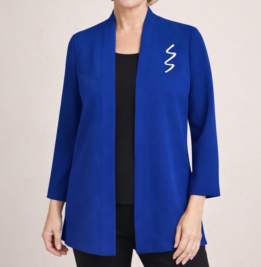 S.L. Fashions Petites 6P Royal Blue Open Front Jacket Beaded Embellished Blazer